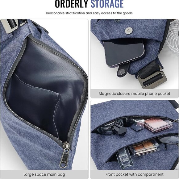 Anti Theft Crossbody Travel Bag for Women Men, Multi-Pocket Crossbody Bag, Slim - Picture 2 of 6